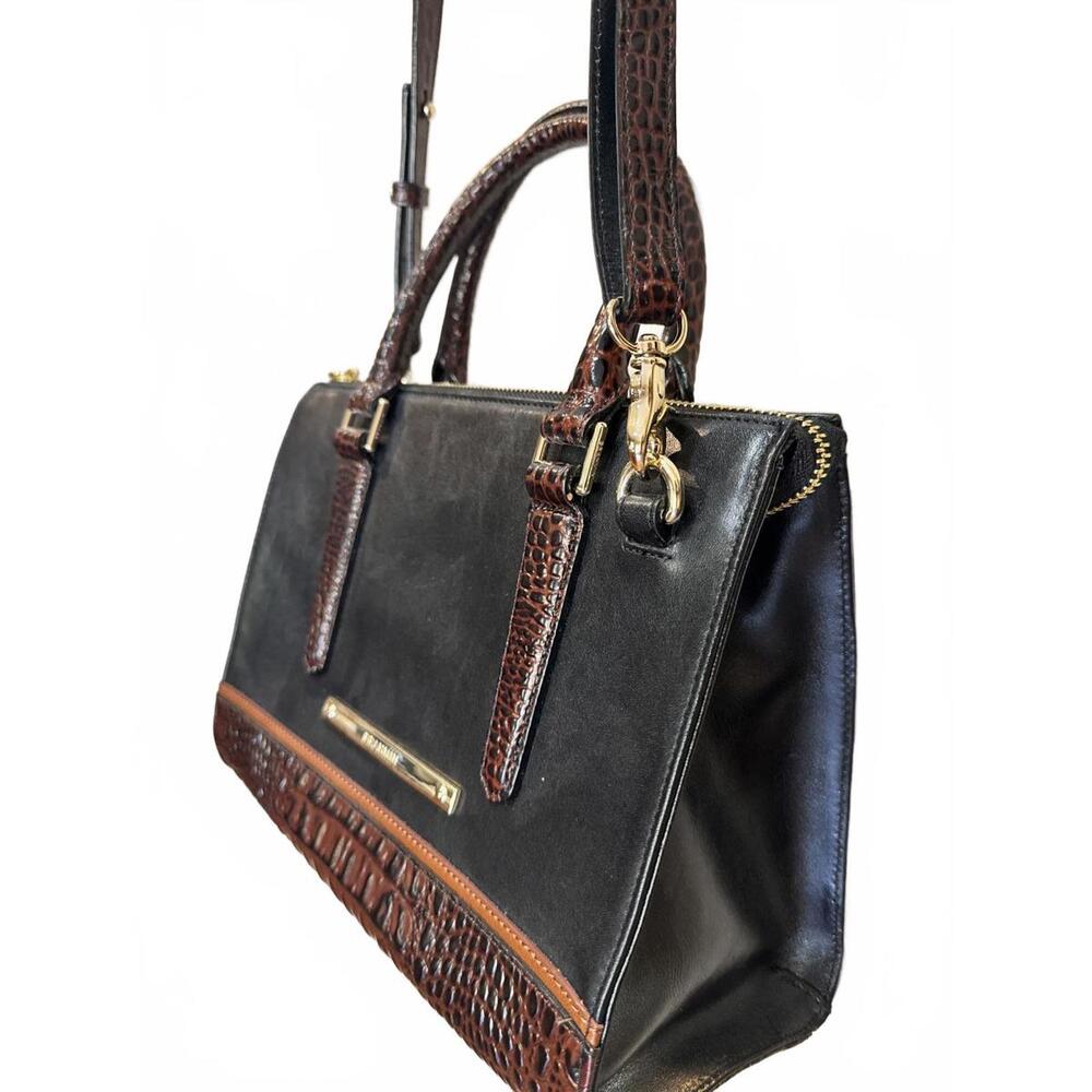 Brahmin Black & Brown Croc-Embossed Leather Satchel Handbag